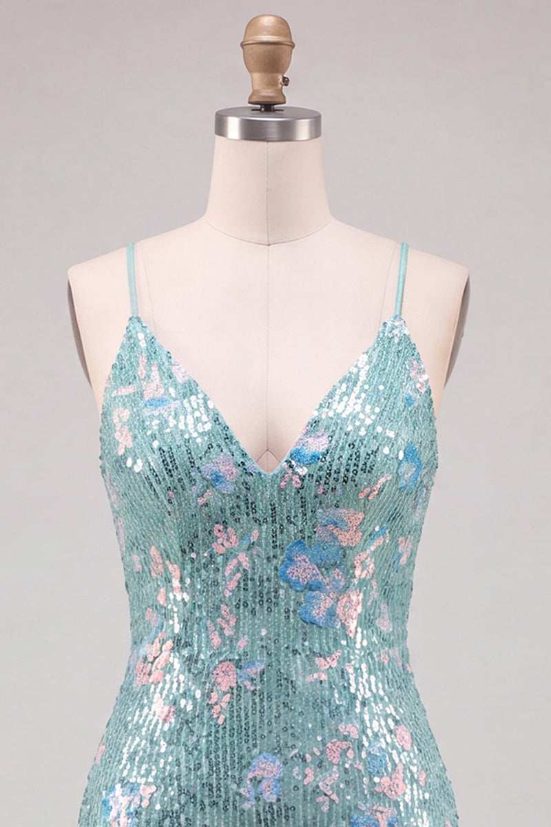 Load image into Gallery viewer, Floral Red Tight Sparkly Short Sequins Cocktail Dress