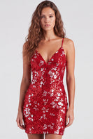 Load image into Gallery viewer, Floral Red Tight Sparkly Short Sequins Cocktail Dress