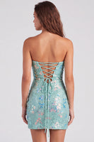 Load image into Gallery viewer, Mint Green Tight Sparkly Strapless Sequins Mini Cocktail Dress with Slit