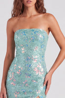 Load image into Gallery viewer, Mint Green Tight Sparkly Strapless Sequins Mini Cocktail Dress with Slit