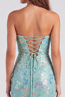 Load image into Gallery viewer, Mint Green Tight Sparkly Strapless Sequins Mini Cocktail Dress with Slit
