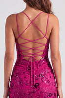 Load image into Gallery viewer, Pink Floral Sparkly Spaghetti Straps Beaded Short Cocktail Dress
