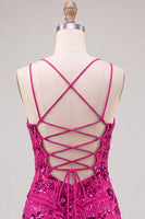 Load image into Gallery viewer, Pink Floral Sparkly Spaghetti Straps Beaded Short Cocktail Dress
