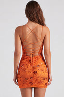 Load image into Gallery viewer, Pink Floral Sparkly Spaghetti Straps Beaded Short Cocktail Dress