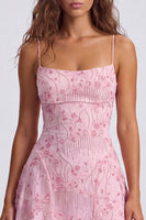 Load image into Gallery viewer, Orange Beaded Sparkly Spaghetti Straps Floral Short Cocktail Dress