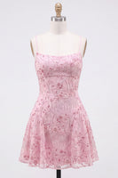 Load image into Gallery viewer, Orange Beaded Sparkly Spaghetti Straps Floral Short Cocktail Dress