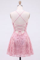 Load image into Gallery viewer, Orange Beaded Sparkly Spaghetti Straps Floral Short Cocktail Dress