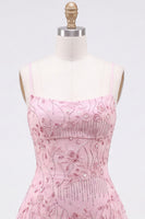 Load image into Gallery viewer, Orange Beaded Sparkly Spaghetti Straps Floral Short Cocktail Dress