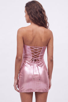 Pink Cut Out Sweetheart Tight Short Metallic Cocktail Dress