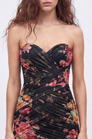 Load image into Gallery viewer, Black Tight  Sweetheart FloralPleated Short Cocktail Dress