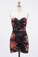 Load image into Gallery viewer, Black Tight  Sweetheart FloralPleated Short Cocktail Dress