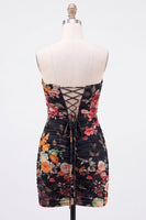 Load image into Gallery viewer, Black Tight  Sweetheart FloralPleated Short Cocktail Dress