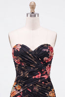 Load image into Gallery viewer, Black Tight  Sweetheart FloralPleated Short Cocktail Dress