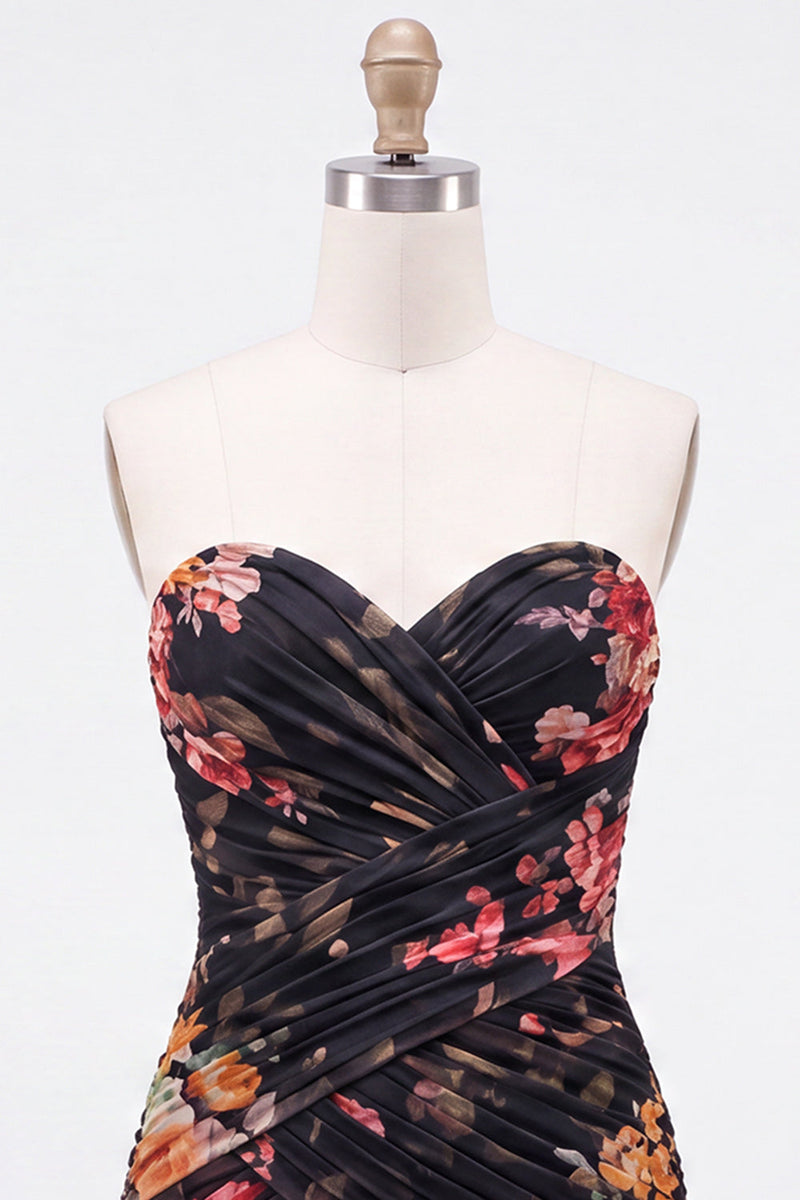 Load image into Gallery viewer, Black Tight  Sweetheart FloralPleated Short Cocktail Dress