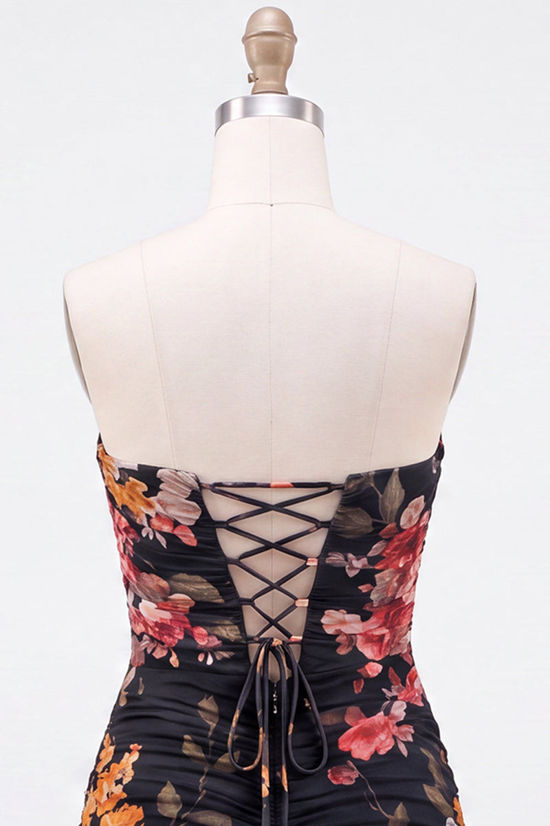 Load image into Gallery viewer, Black Tight  Sweetheart FloralPleated Short Cocktail Dress