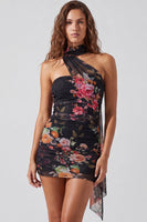 Load image into Gallery viewer, Floral Ivory Neck Scarf Strapless Tight Short Cocktail Dress