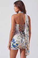 Load image into Gallery viewer, Floral Ivory Neck Scarf Strapless Tight Short Cocktail Dress