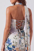 Load image into Gallery viewer, Floral Ivory Neck Scarf Strapless Tight Short Cocktail Dress