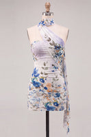 Load image into Gallery viewer, Floral Ivory Neck Scarf Strapless Tight Short Cocktail Dress