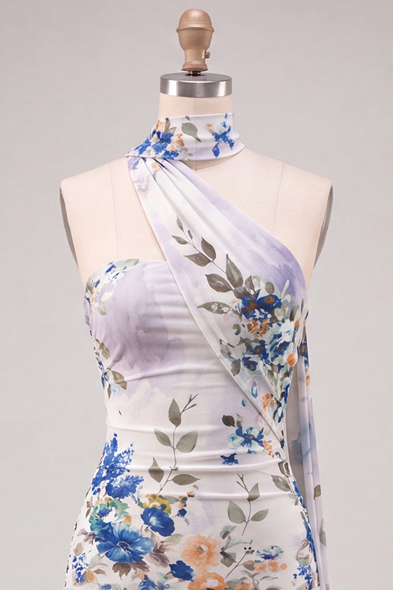 Load image into Gallery viewer, Floral Ivory Neck Scarf Strapless Tight Short Cocktail Dress