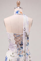 Load image into Gallery viewer, Floral Ivory Neck Scarf Strapless Tight Short Cocktail Dress