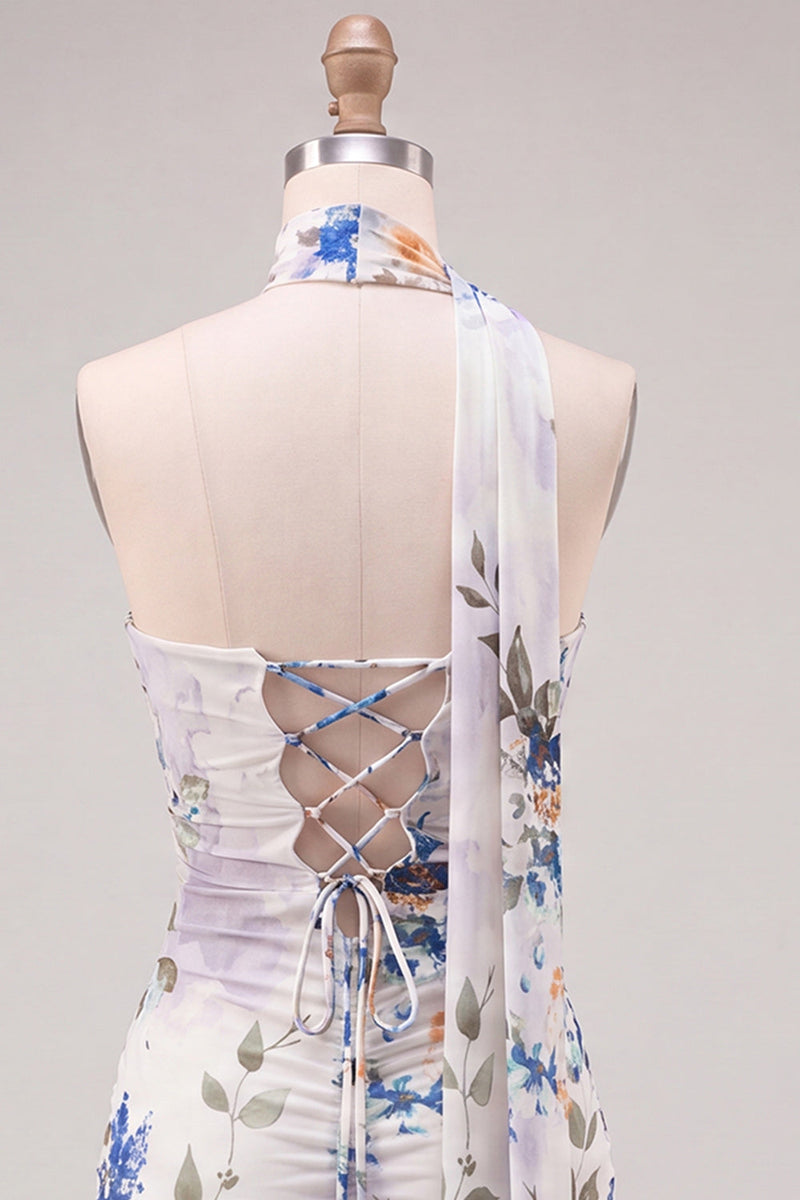 Load image into Gallery viewer, Floral Ivory Neck Scarf Strapless Tight Short Cocktail Dress