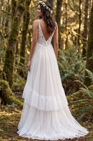 Load image into Gallery viewer, Ivory Polka Dots Ruffled A-Line Sweep Train Boho Wedding Dress