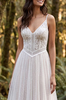 Load image into Gallery viewer, Ivory Polka Dots Ruffled A-Line Sweep Train Boho Wedding Dress
