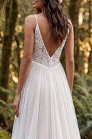 Load image into Gallery viewer, Ivory Polka Dots Ruffled A-Line Sweep Train Boho Wedding Dress