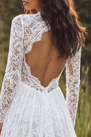 Load image into Gallery viewer, Ivory A-Line Ruffled Lace Sweep Train Boho Wedding Dress with Sleeves