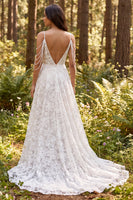 Load image into Gallery viewer, Ivory A-Line Floral Cold Shoulder Sweep Train Boho Wedding Dress