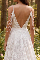 Load image into Gallery viewer, Ivory A-Line Floral Cold Shoulder Sweep Train Boho Wedding Dress