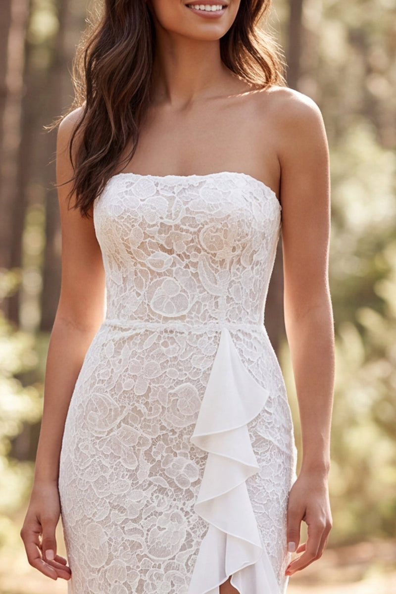 Load image into Gallery viewer, Ivory Mermaid Ruffled Lace Sweep Train Boho Wedding Dress