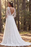 Load image into Gallery viewer, Ivory Long Sleeves A-Line Sweep Train Boho Wedding Dress with Slit