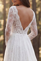 Load image into Gallery viewer, Ivory Long Sleeves A-Line Sweep Train Boho Wedding Dress with Slit