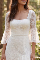 Load image into Gallery viewer, Ivory Lace Square Neck Flare Sleeves Mermaid Sweep Train Boho Wedding Dress