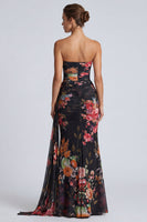 Load image into Gallery viewer, Black Mermaid Floral Strapless Long Formal Dress with Sash