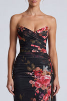 Load image into Gallery viewer, Black Mermaid Floral Strapless Long Formal Dress with Sash