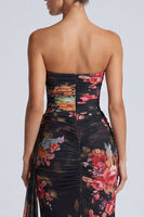 Load image into Gallery viewer, Black Mermaid Floral Strapless Long Formal Dress with Sash
