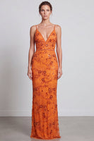 Load image into Gallery viewer, Floral Orange Mermaid Sparkly Beaded Sequins Long Formal Dress