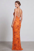 Load image into Gallery viewer, Floral Orange Mermaid Sparkly Beaded Sequins Long Formal Dress