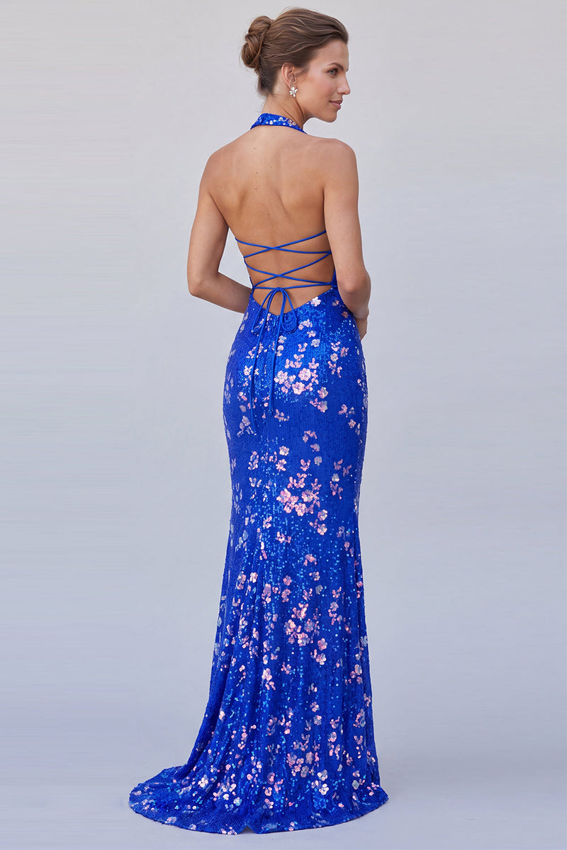 Load image into Gallery viewer, Sparkly Royal Blue Mermaid Sequins Long Formal Dress with Beading