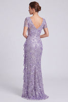 Load image into Gallery viewer, Sparkly Lilac Mermaid Sequin Floral Long Formal Dress with Sleeves