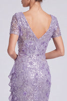 Load image into Gallery viewer, Sparkly Lilac Mermaid Sequin Floral Long Formal Dress with Sleeves