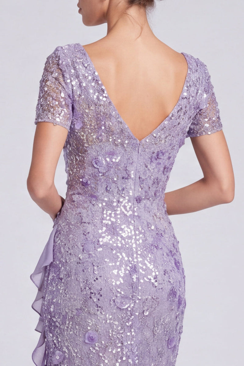 Load image into Gallery viewer, Sparkly Lilac Mermaid Sequin Floral Long Formal Dress with Sleeves