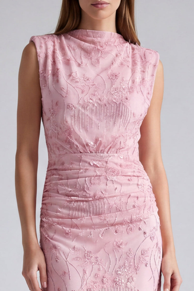 Load image into Gallery viewer, Sparkly Pink Floral Mermaid Beaded Round Neck Long Formal Dress
