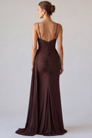 Load image into Gallery viewer, Simple Brown Spaghetti Sraples Mermaid Long Formal Dress with Sash
