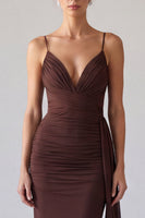 Load image into Gallery viewer, Simple Brown Spaghetti Sraples Mermaid Long Formal Dress with Sash