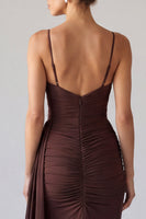 Load image into Gallery viewer, Simple Brown Spaghetti Sraples Mermaid Long Formal Dress with Sash