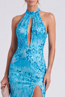 Load image into Gallery viewer, Sparkly Pink Floral Mermaid Beaded Long Formal Dress with Keyhole